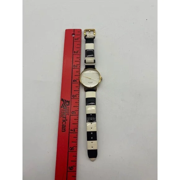 Kate Spade New York Metro Watch 0260 Gold Tone Black White Stripe Leather Band - Picture 4 of 11